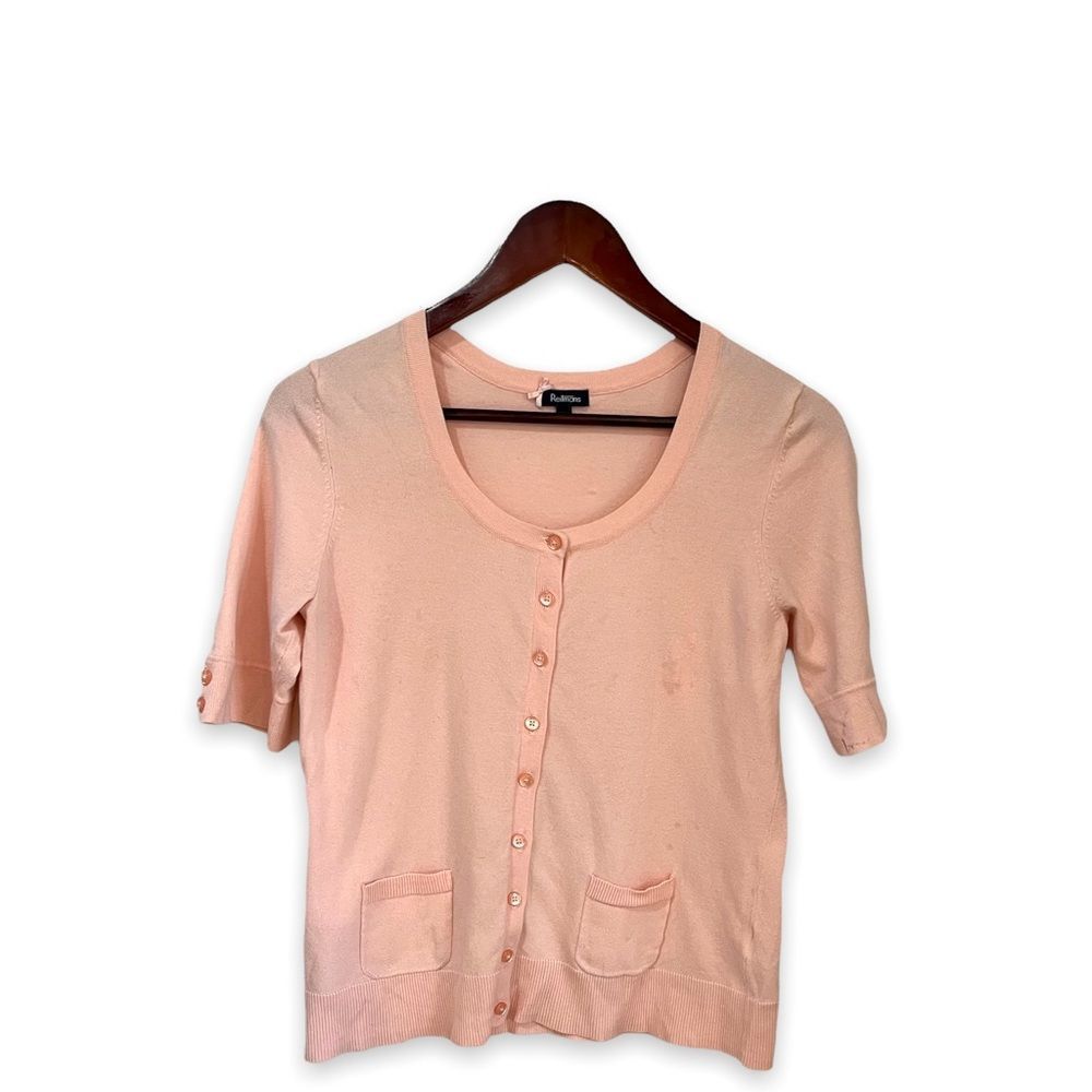 Reitmans pale pink short sleeve button up cardigan size medium